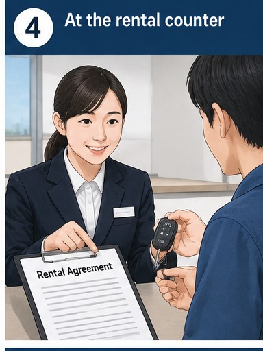 日本租車櫃檯說明合約並交付車鑰匙