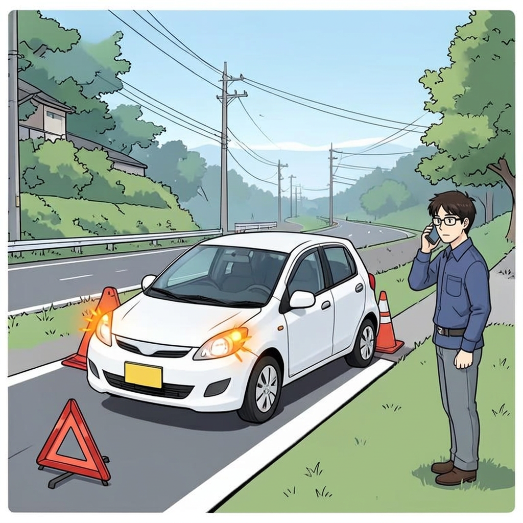 車輛安全停靠路肩並放置警示三角牌