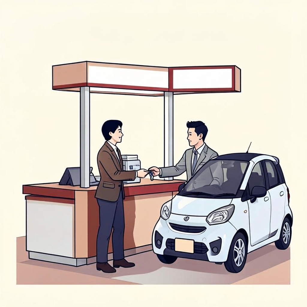 旅客在日本租車櫃檯領取車輛