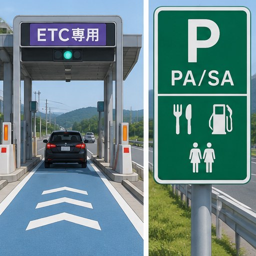 高速公路 ETC 閘門與 PA／SA 標誌