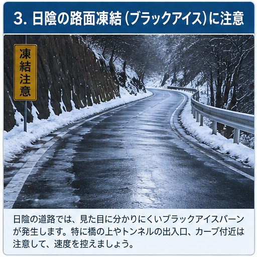 日本山區陰影路段的路面凍結